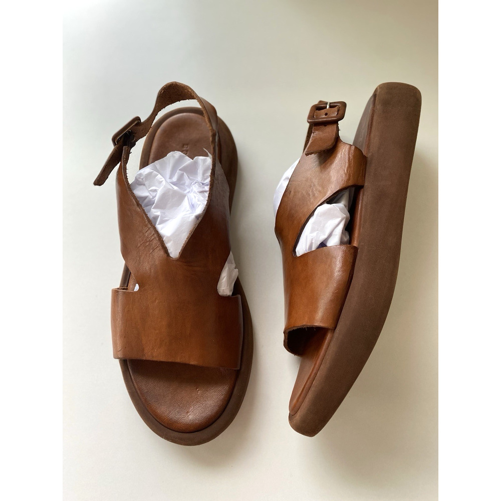 BRADOR $260 India Cigar Platform Sandal Brown Cognac Leather Made In Italy SZ 39 - Picture 2 of 15